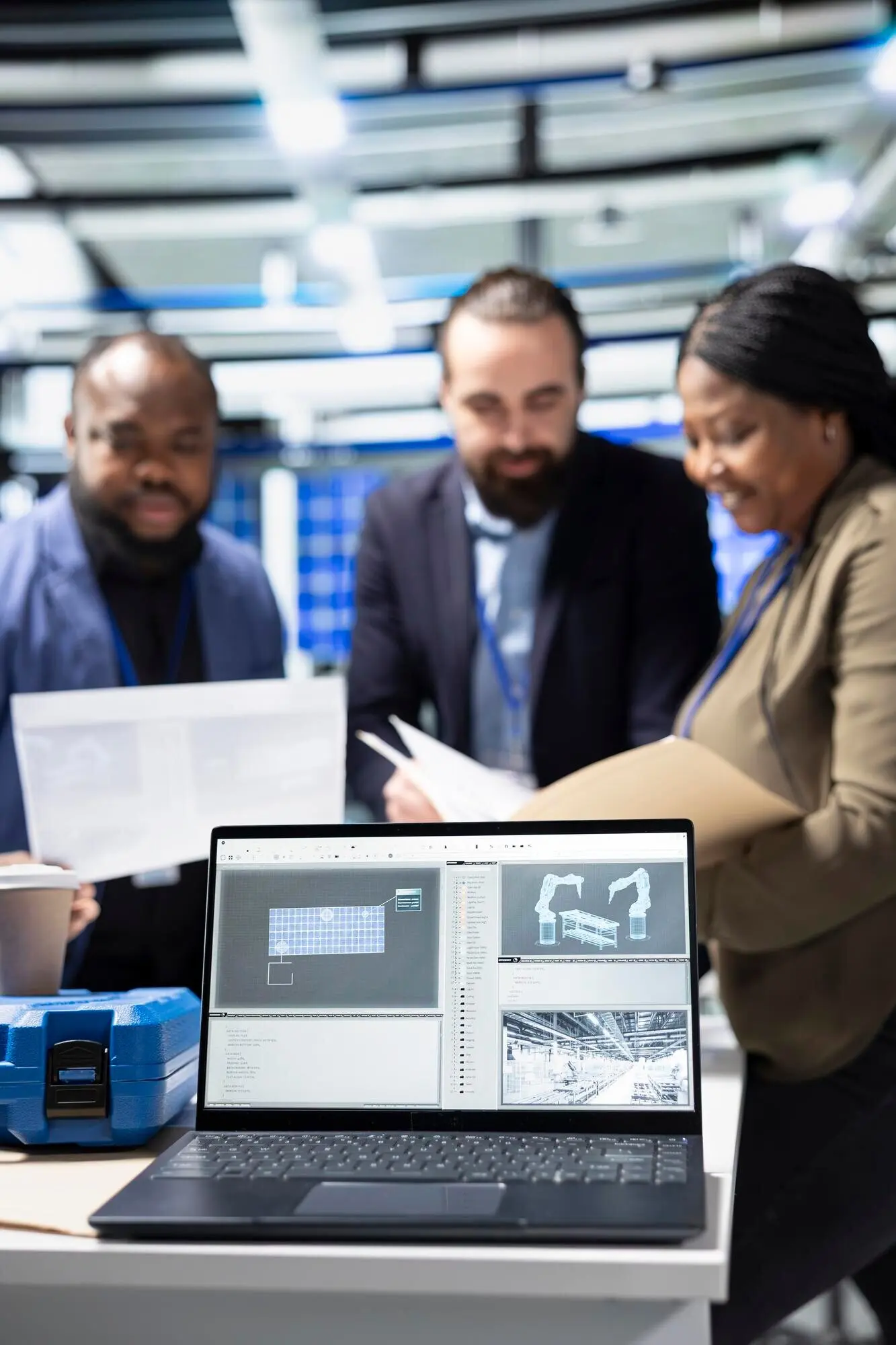 Инженеры и строительный подрядчик осуществляют мониторинг систем солнечных панелей.